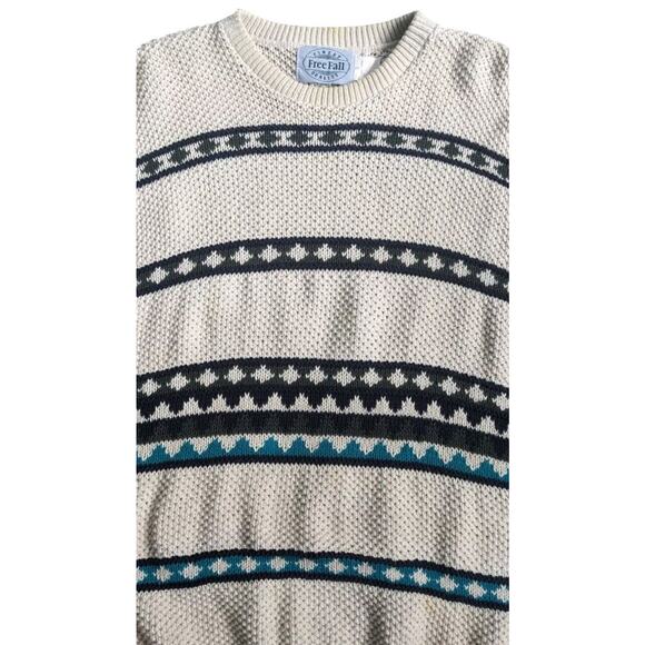 90s Intarsia Sweater Mens S Oversized Cotton Pullover Striped VTG Free Fall USA - Picture 2 of 6